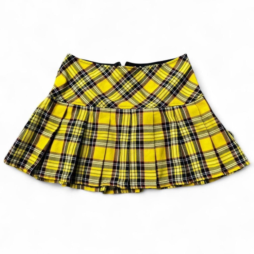 Y2K Yellow Tripp NYC Plaid Pleated Micro Mini Skirt Small